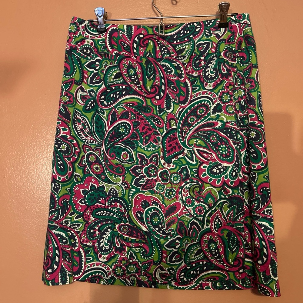 Talbots Pink and Green Paisley Mini Skirt
